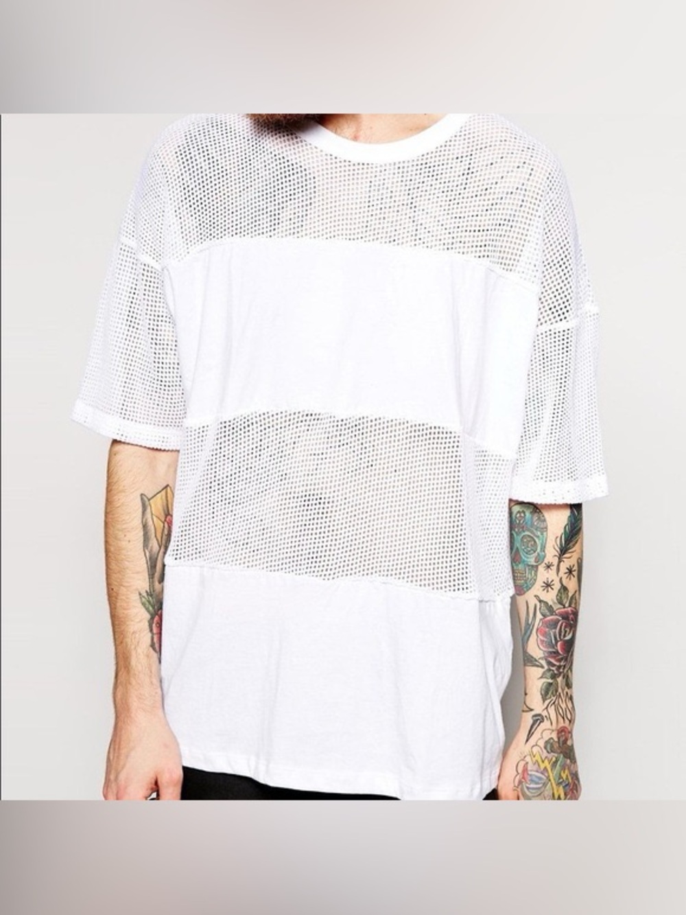ASOS White Mesh Panel Oversized Tee